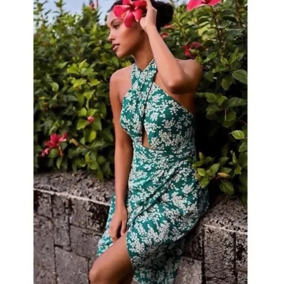 Anthropologie Dresses & Skirts - New ANTHROPOLOGIE Green Floral Halter Midi boho dress L 1353